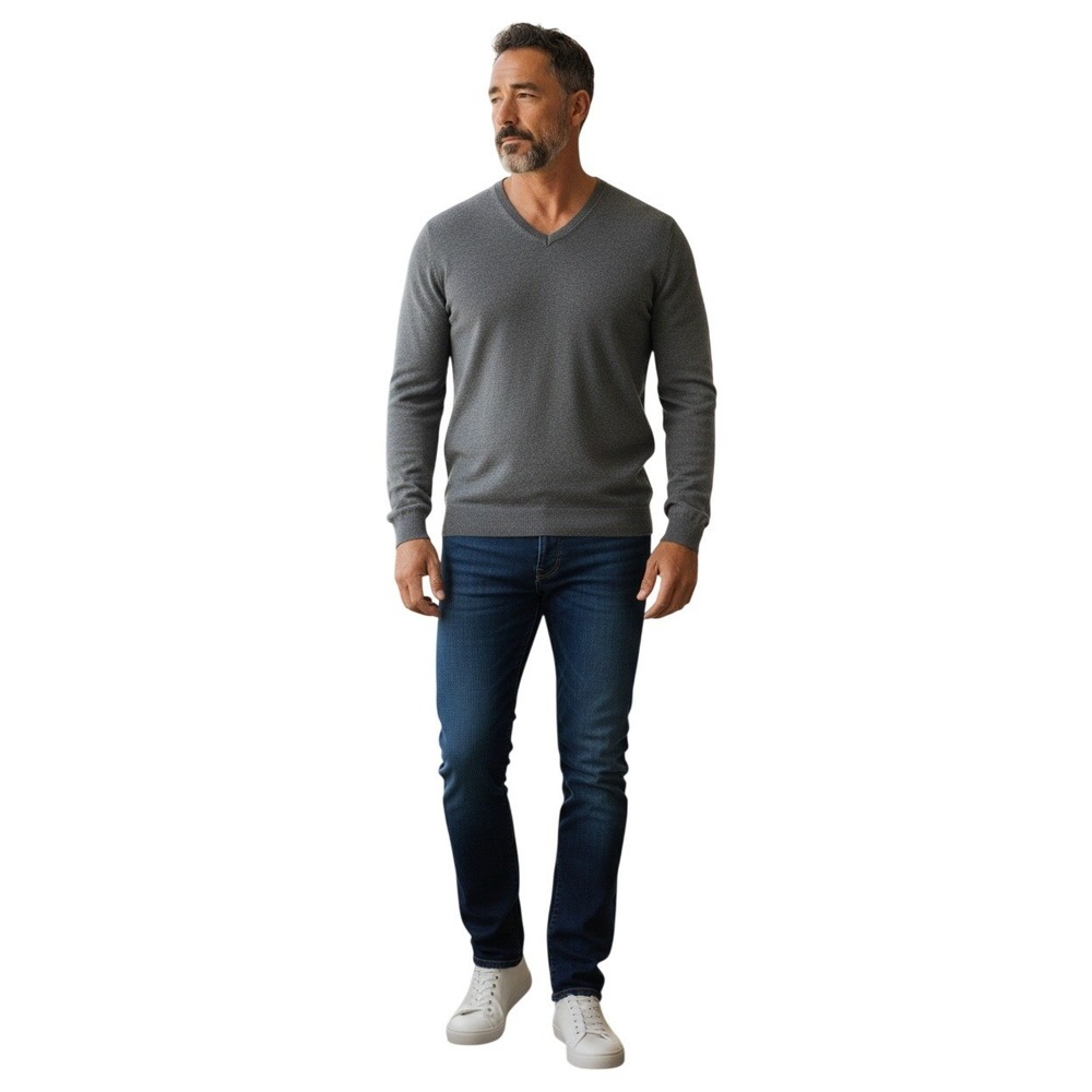 Banana Republic Mens V Nk Sweater Luxury Blend Silk Cotton Cashmere Gray Size L